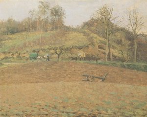 Geploegde velden door Camille Jacob Pissarro